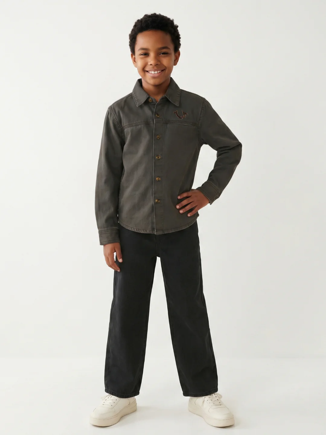 True Religion Boys Green Solid Regular Fit Pure Cotton Shirt - Image 6