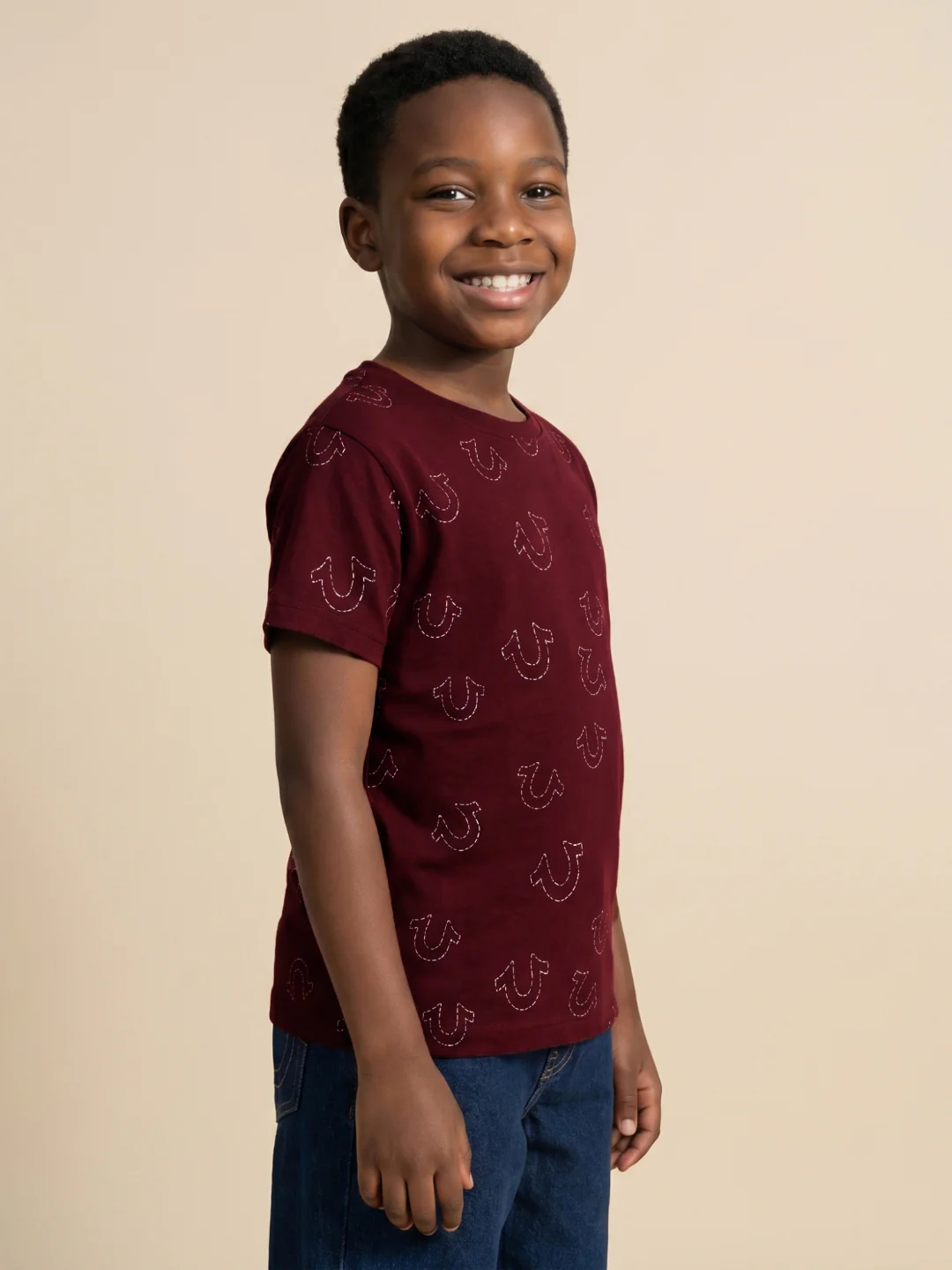 True Religion Boys Red Printed Regular Fit Pure Cotton T-Shirt - Image 4