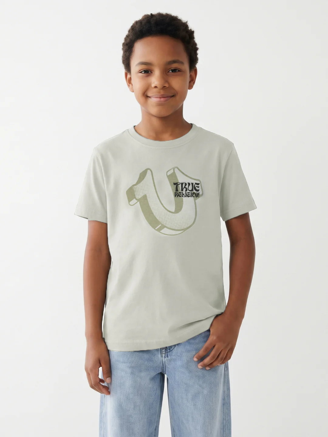 True Religion Boys Beige Solid Regular Fit Pure Cotton T-Shirt - Image 2