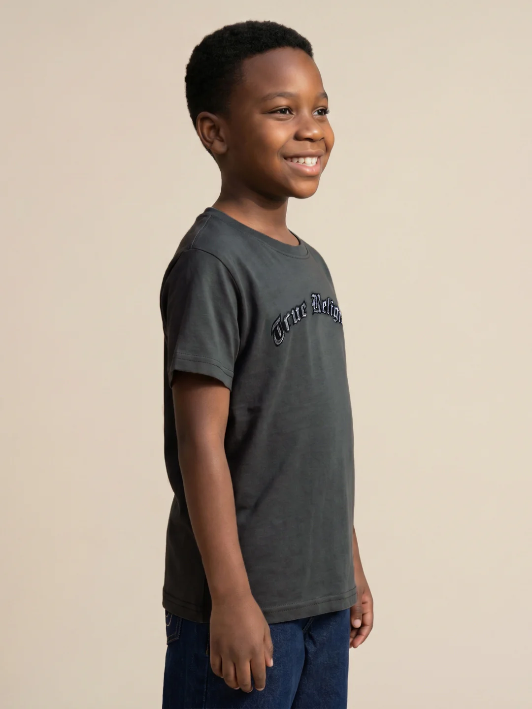 True Religion Boys Green Solid Regular Fit Pure Cotton T-Shirt - Image 4