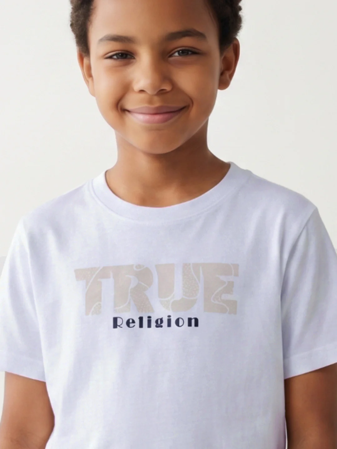 True Religion Boys Cream Solid Regular Fit Pure Cotton T-Shirt - Image 5