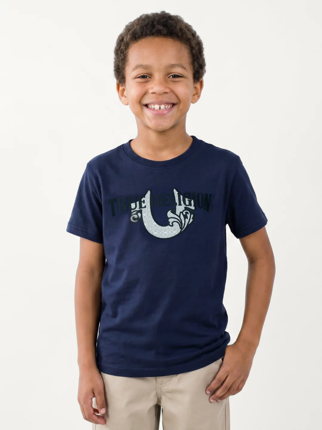 True Religion Boys Blue Solid Regular Fit T-Shirt - Image 2