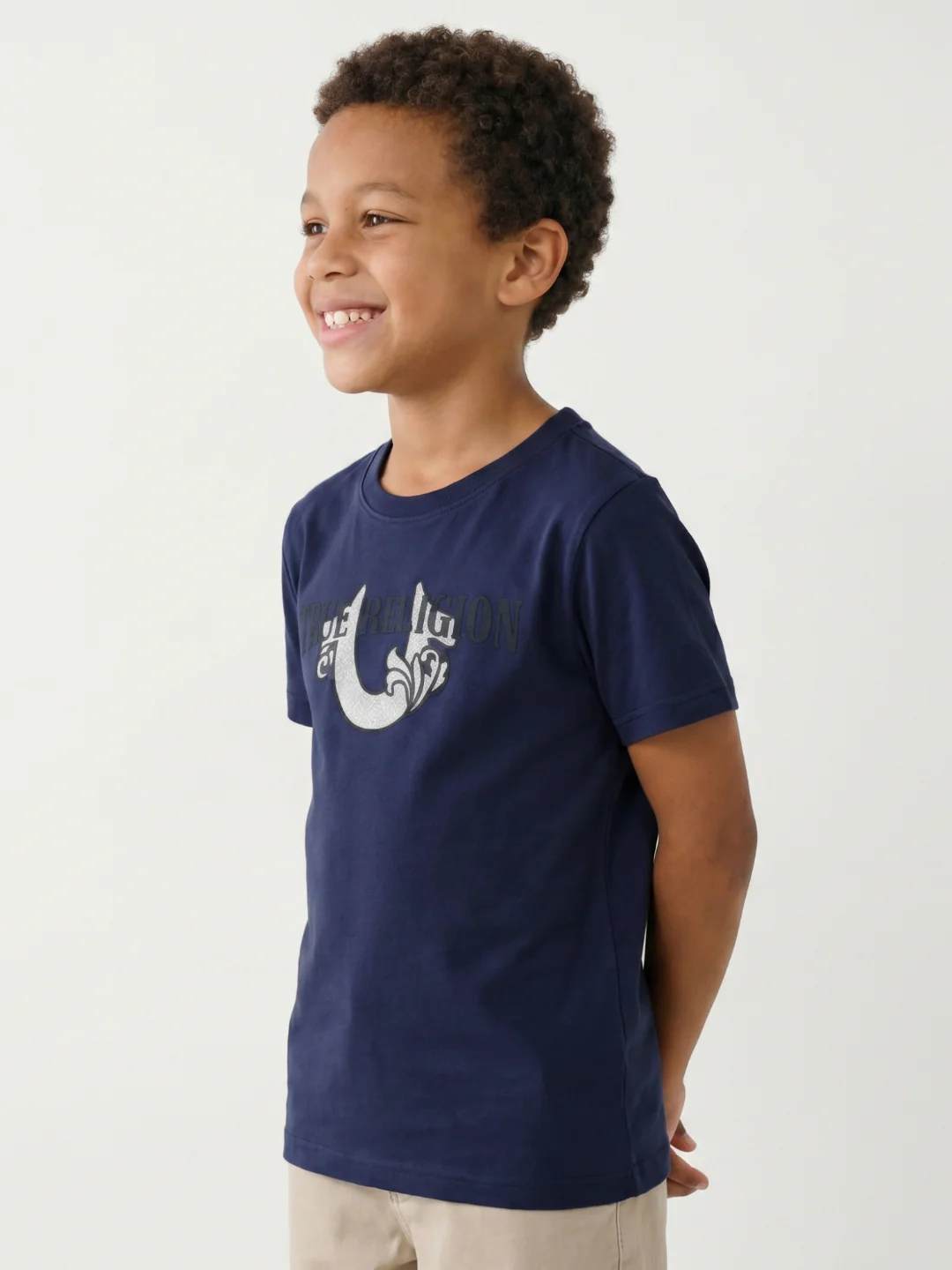 True Religion Boys Blue Solid Regular Fit T-Shirt - Image 4