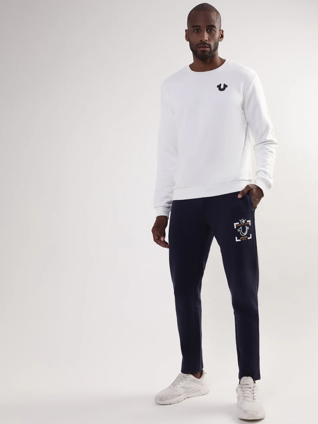 True Religion Men White Solid Round Neck Sweatshirt - Image 4