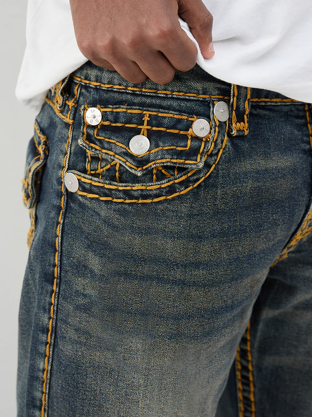 True Religion Men Dark Blue Solid Straight Fit Super T Ricky Jeans - Image 5