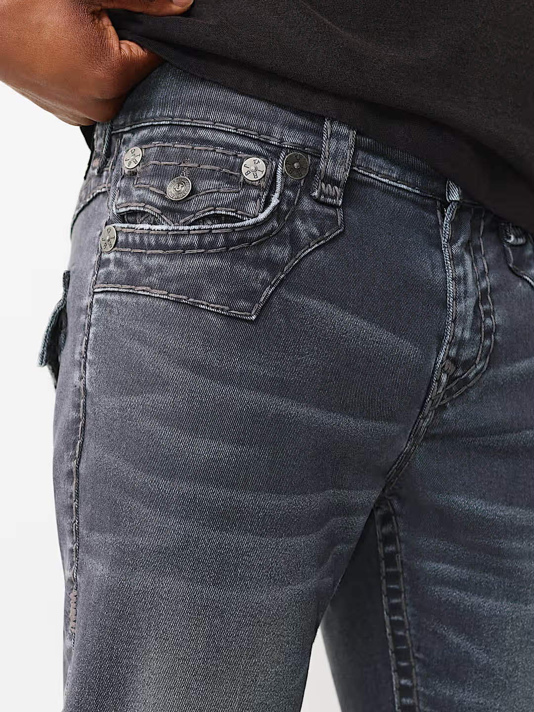 True Religion Black Solid Straight Fit Stretchable Super T Ricky Jeans - Image 5
