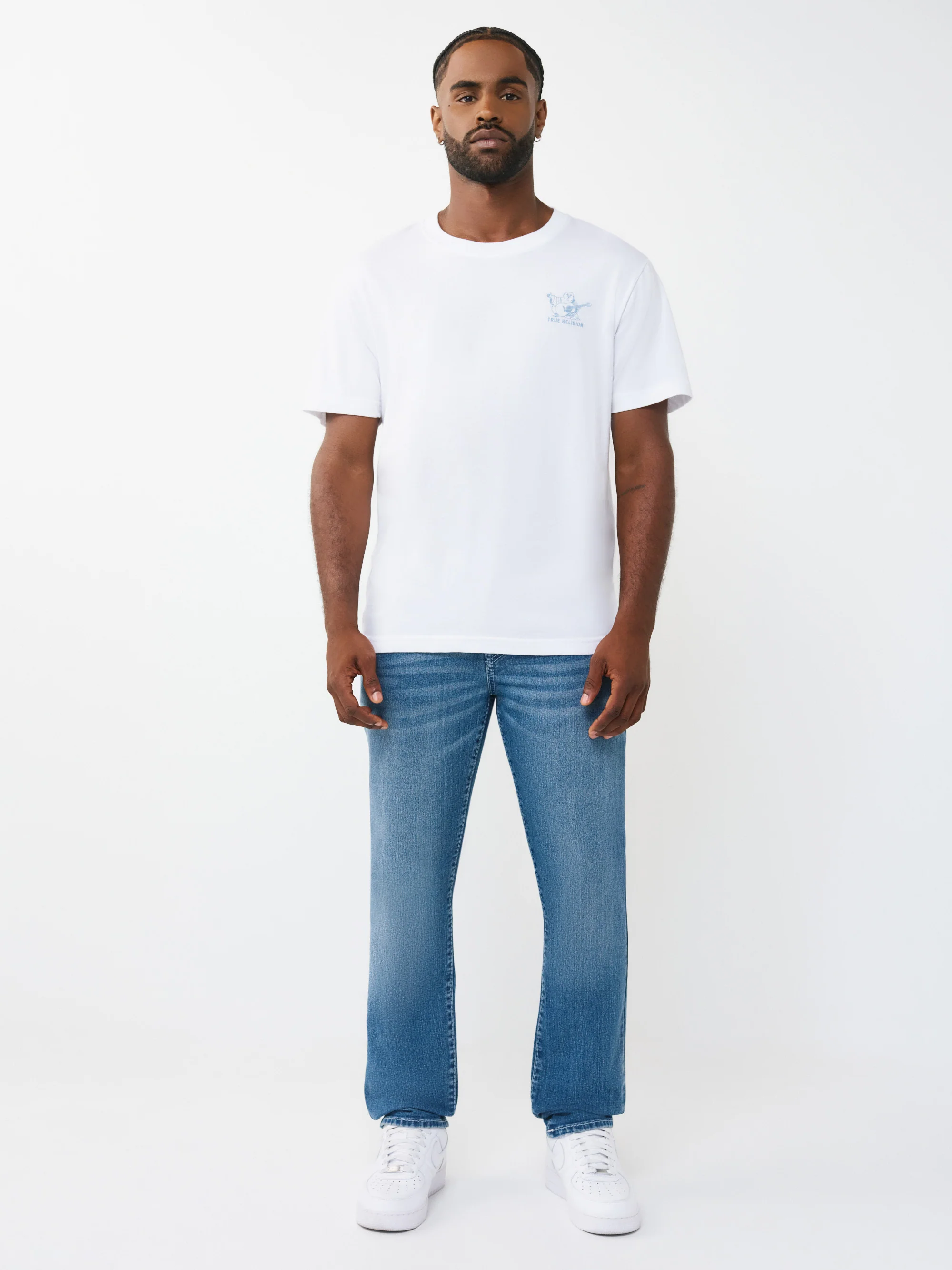 True Religion Men Blue Solid Slim Fit Stretchable Big T Geno Jeans - Image 3