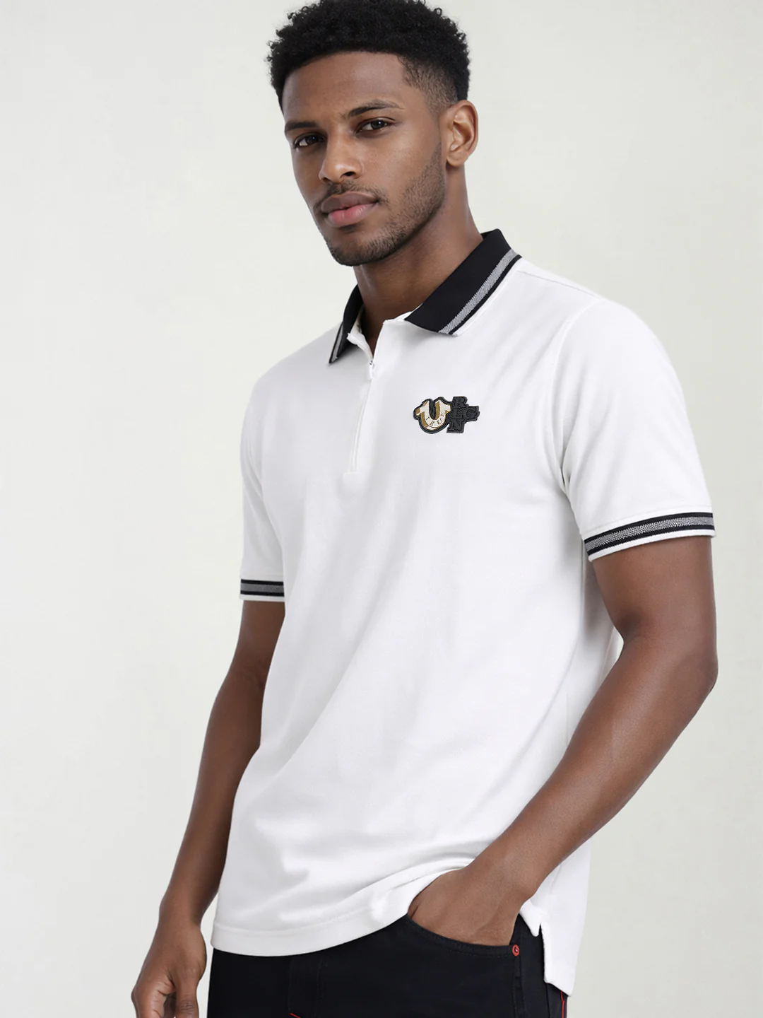 True Religion Men White Solid Regular Fit Polo T-Shirt - Image 4