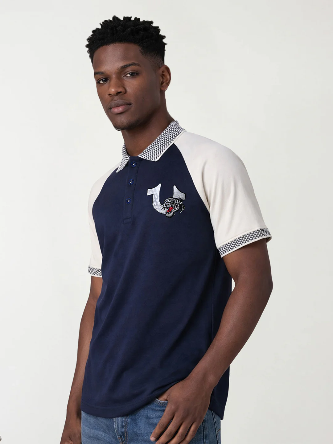 True Religion Men Navy Blue Solid Regular Fit Polo T-Shirt - Image 4