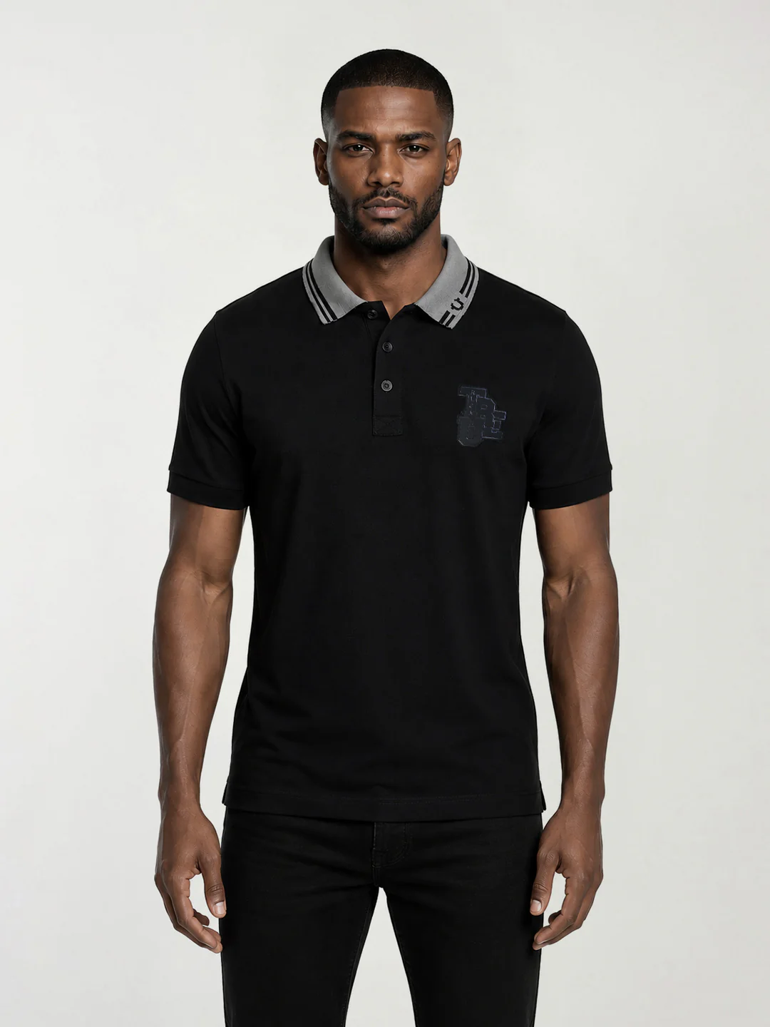 True Religion Men Black Solid Regular Fit Polo T-Shirt