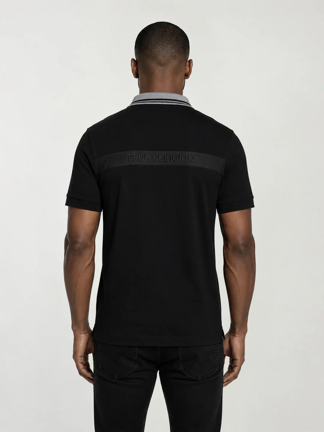 True Religion Men Black Solid Regular Fit Polo T-Shirt - Image 2