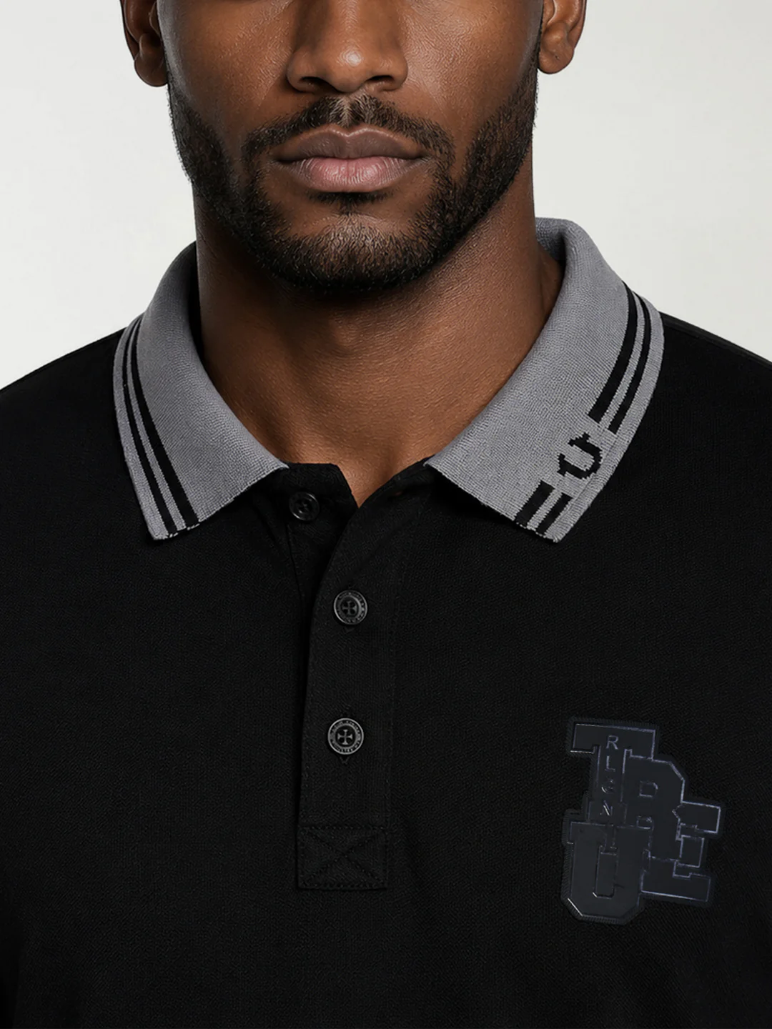 True Religion Men Black Solid Regular Fit Polo T-Shirt - Image 3