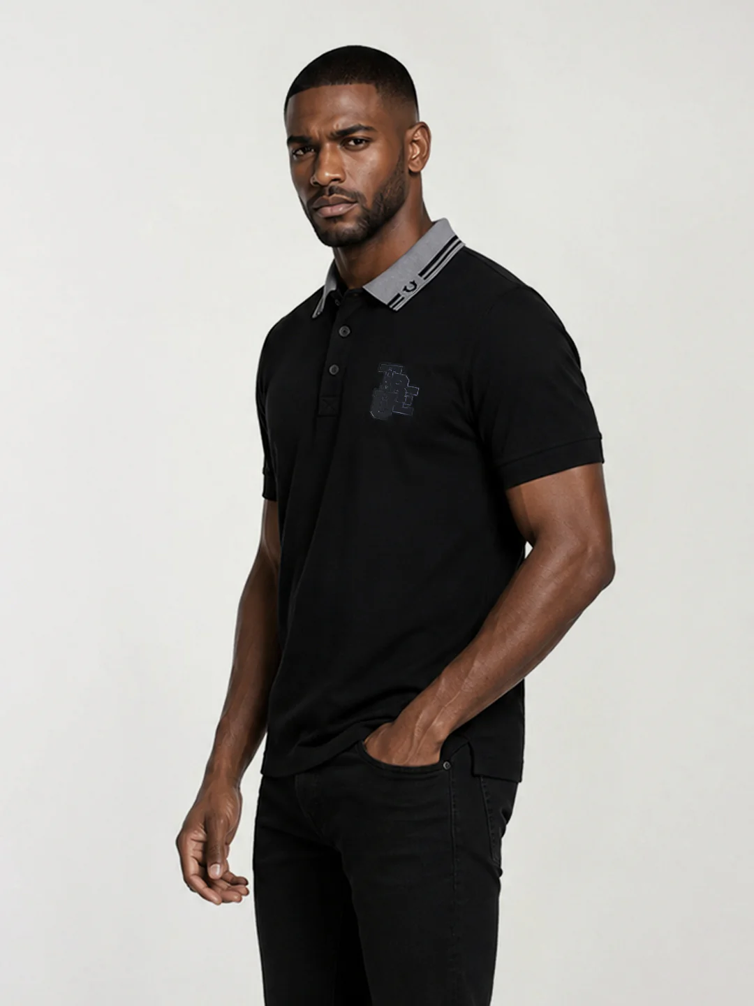 True Religion Men Black Solid Regular Fit Polo T-Shirt - Image 4