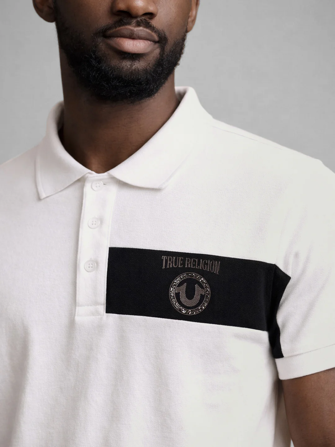True Religion Men Cream Colorblock Regular Fit Polo T-Shirt - Image 5