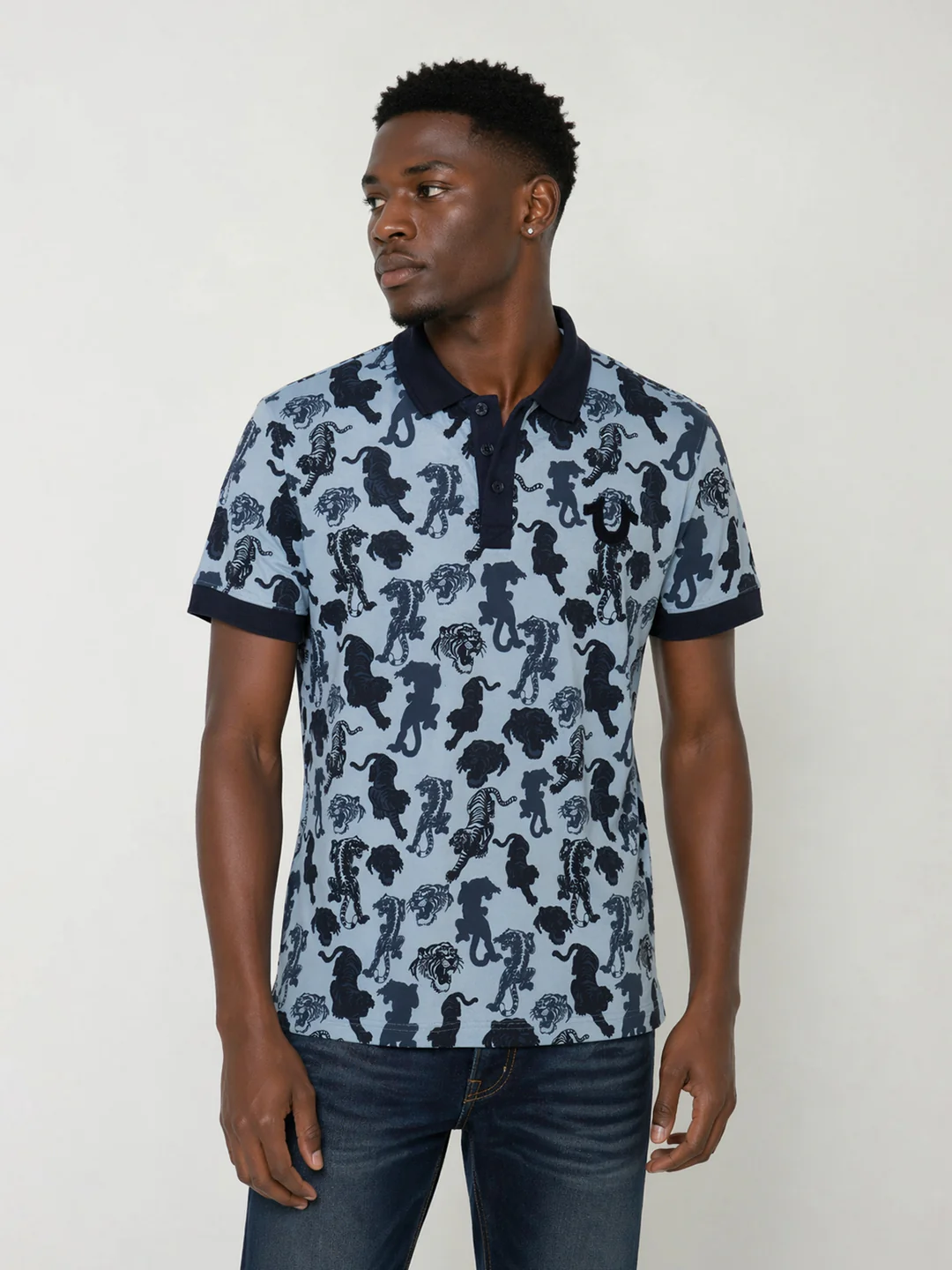 True Religion Men Blue Printed Regular Fit Polo T-Shirt - Image 3