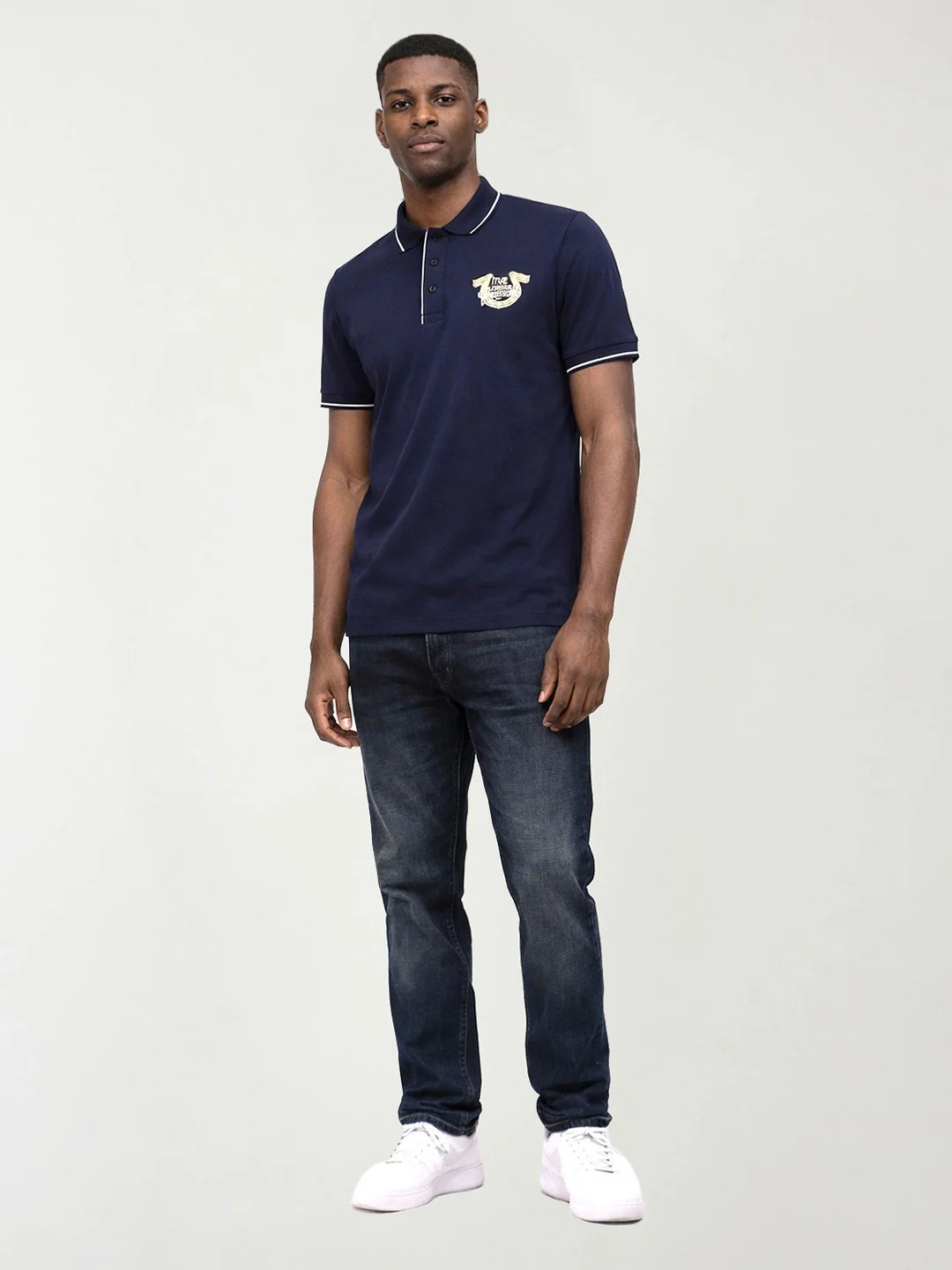 True Religion Men Navy Blue Solid Regular Fit Pure Cotton Polo T-Shirt - Image 5