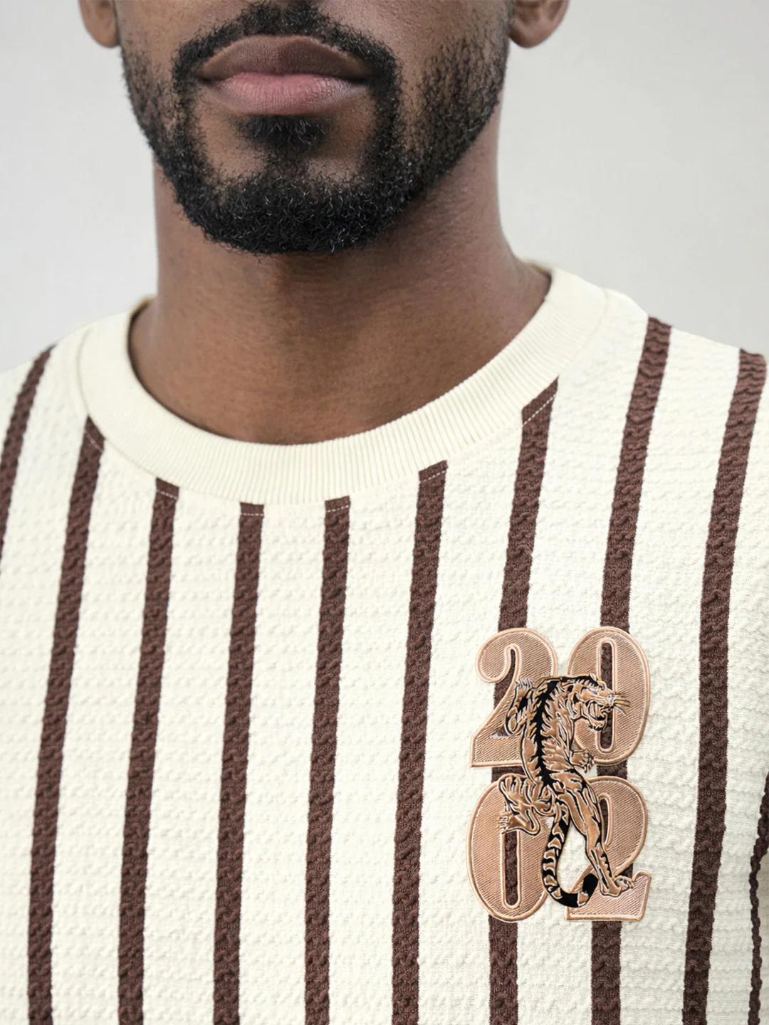 True Religion Men Beige Striped Regular Fit T-Shirt - Image 5