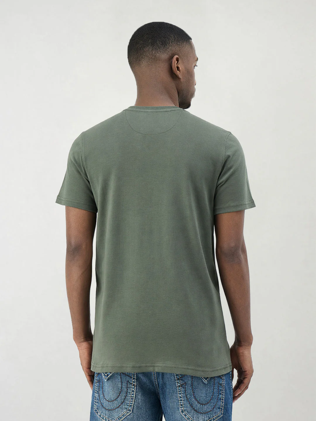 True Religion Men Green Solid Regular Fit T-Shirt - Image 2