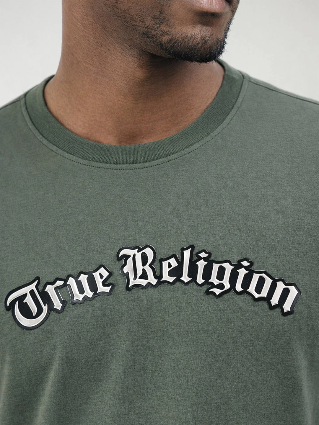 True Religion Men Green Solid Regular Fit T-Shirt - Image 3