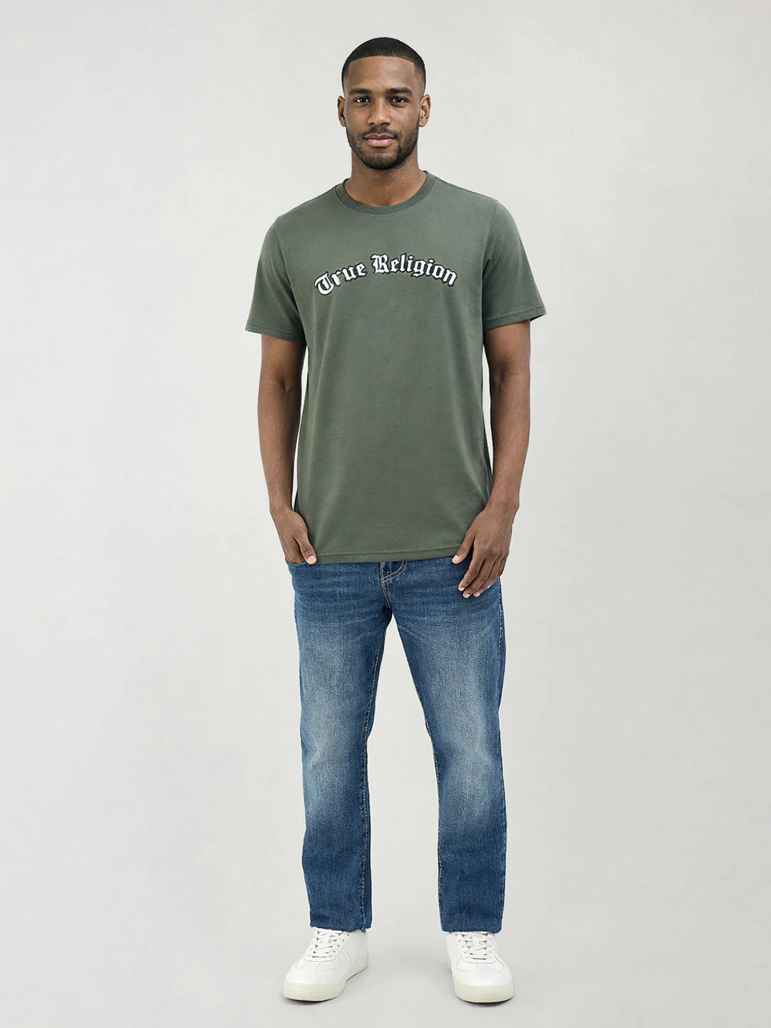 True Religion Men Green Solid Regular Fit T-Shirt - Image 5