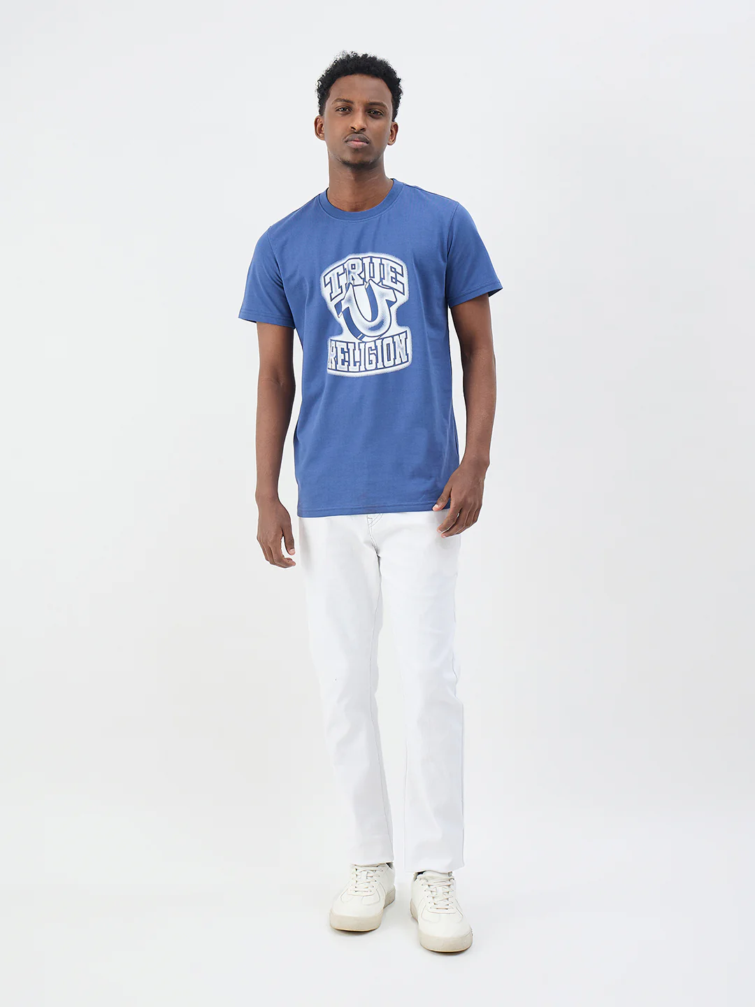 True Religion Men Blue Printed Regular Fit Pure Cotton T-Shirt - Image 4