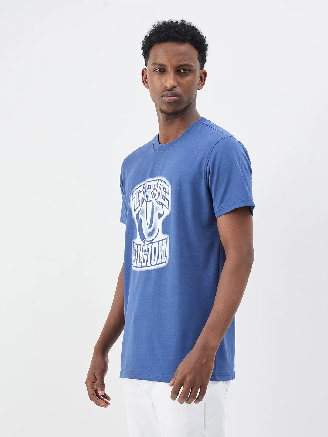True Religion Men Blue Printed Regular Fit Pure Cotton T-Shirt - Image 5