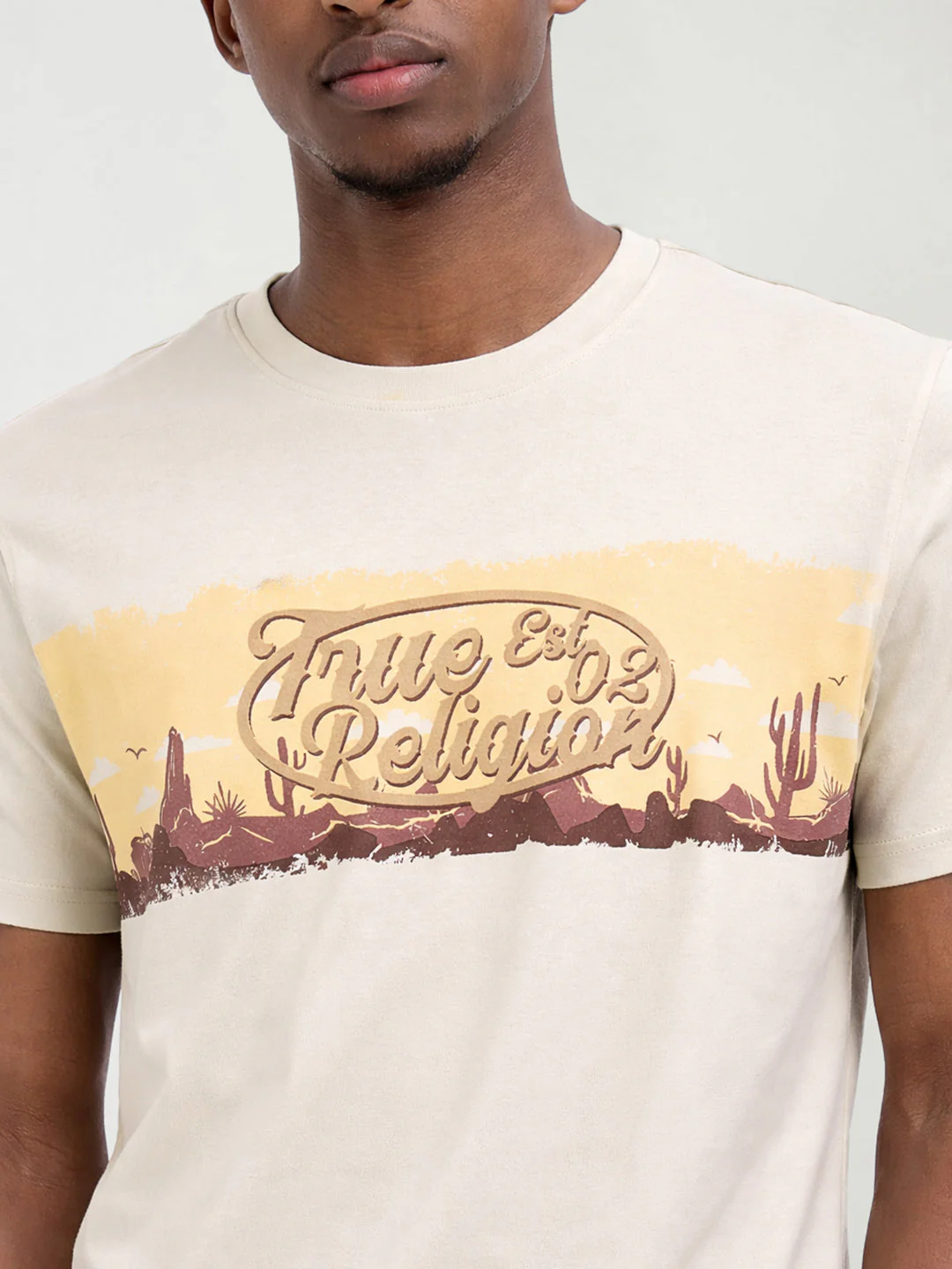 True Religion Men Beige Printed Regular Fit T-Shirt - Image 4