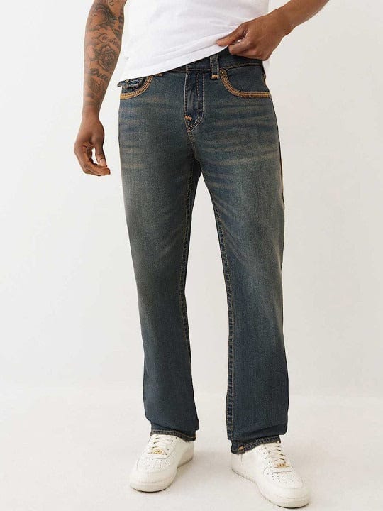 True Religion Men Dark Wash SN SUPER FLATLOCK Straight Fit Ricky Jeans - Image 2