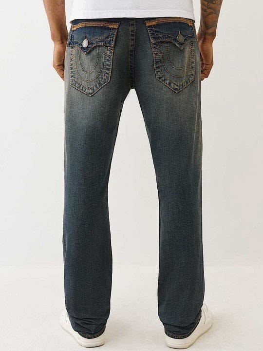 True Religion Men Dark Wash SN SUPER FLATLOCK Straight Fit Ricky Jeans - Image 3