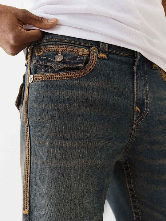 True Religion Men Dark Wash SN SUPER FLATLOCK Straight Fit Ricky Jeans - Image 5