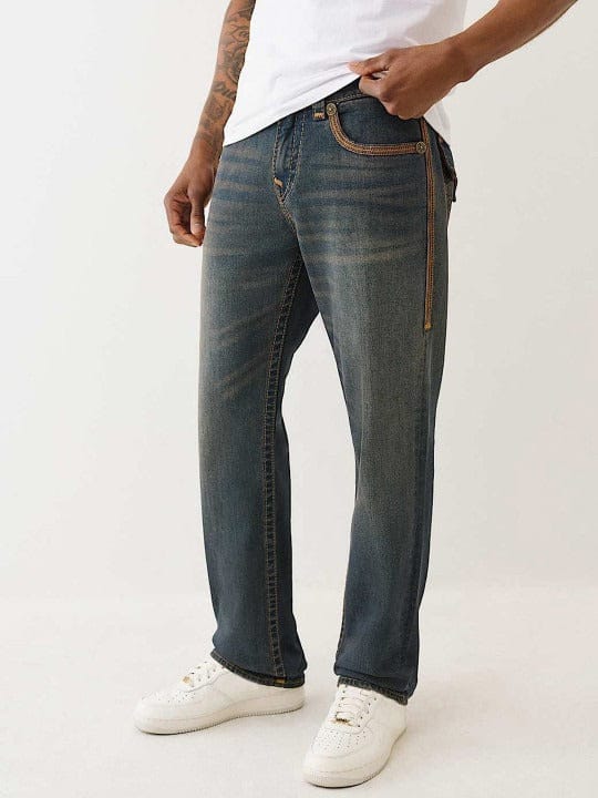True Religion Men Dark Wash SN SUPER FLATLOCK Straight Fit Ricky Jeans - Image 6