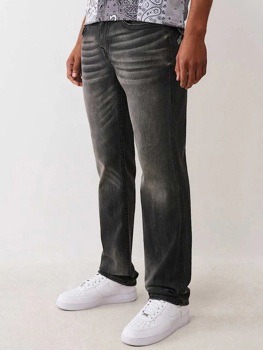 True Religion Men Washed Black Embroidered Straight Fit Ricky Jeans - Image 4