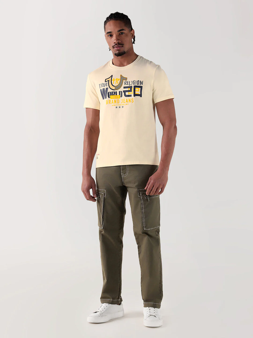 TRUE RELIGION Men Cream Printed Round Neck Regular Fit T Shirt - Image 2