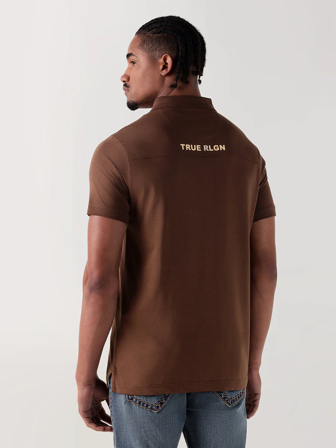 TRUE RELIGION Men Brown Logo Regular Fit Polo T-Shirt - Image 3