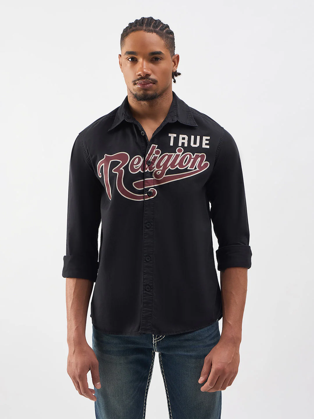 TRUE RELIGION Men Black Logo Regular Fit Shirt