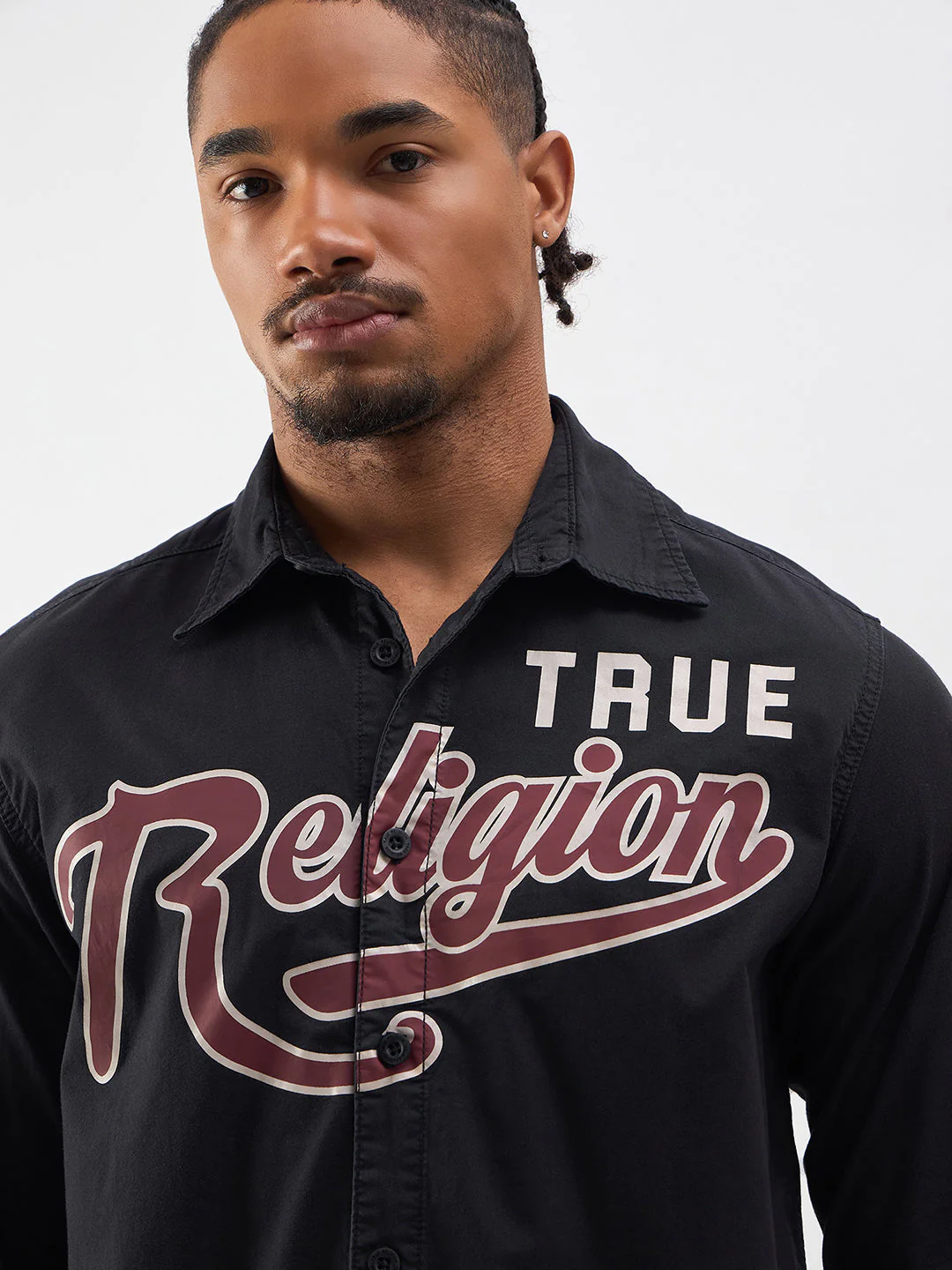 TRUE RELIGION Men Black Logo Regular Fit Shirt - Image 4