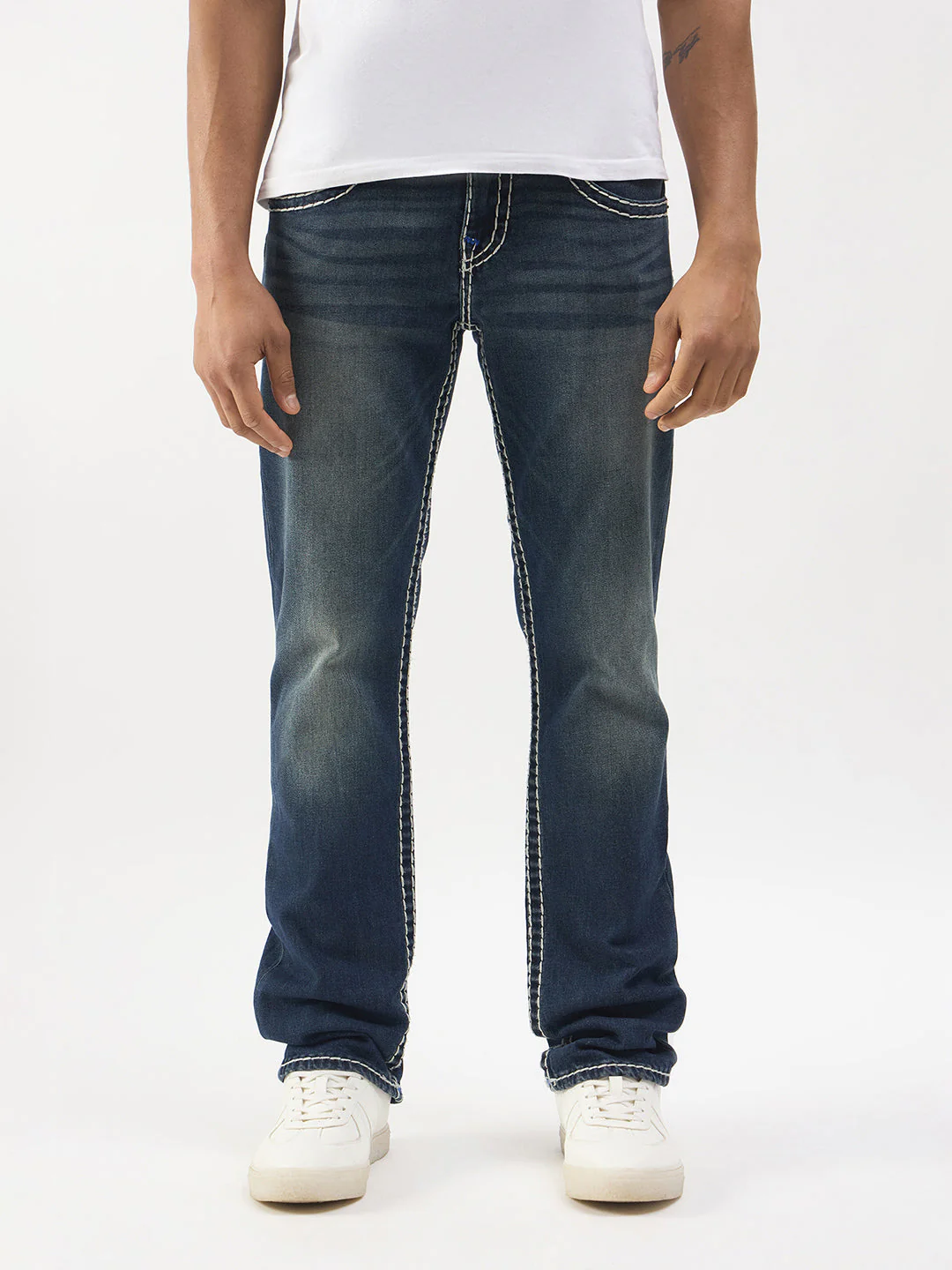 TRUE RELIGION Men Navy Blue Super T Straight Fit Ricky Jeans - Image 2