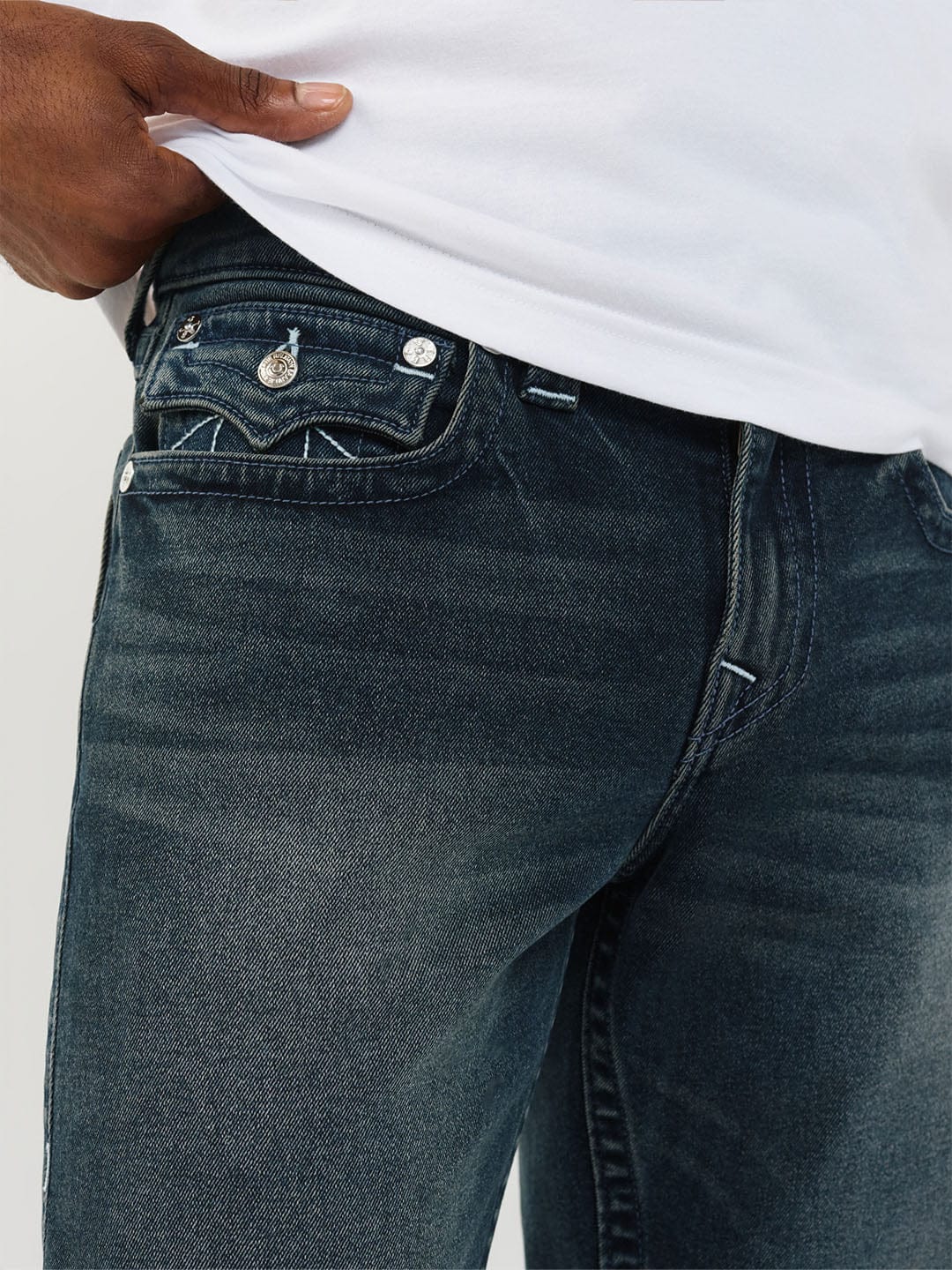 TRUE RELIGION Men Navy Blue SN Straight Fit Jeans - Image 4