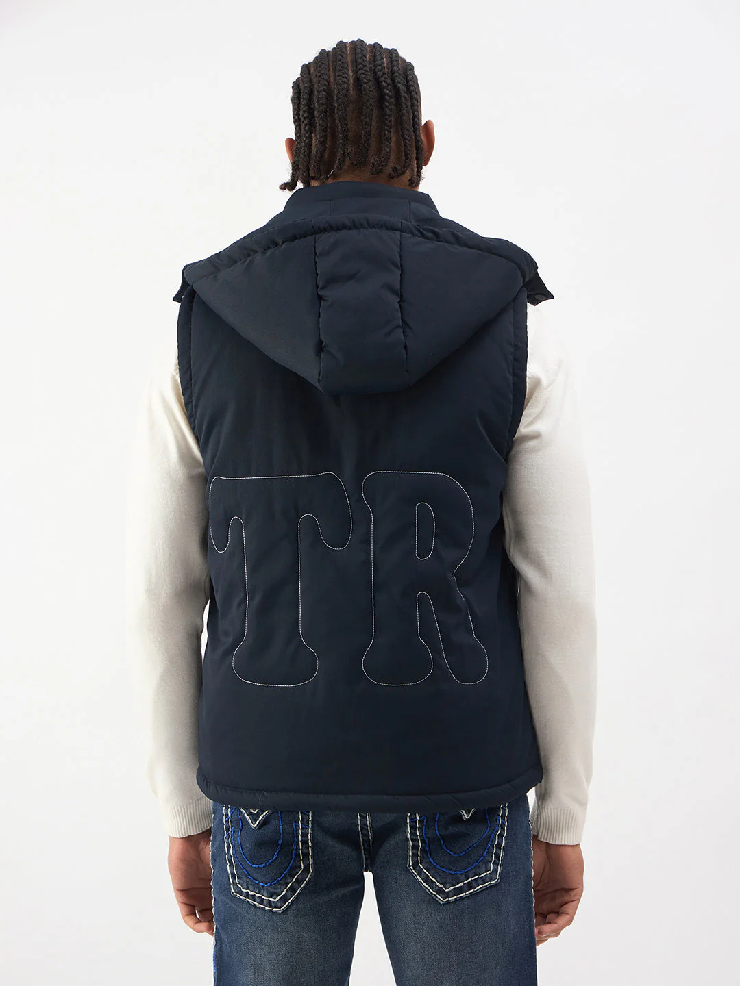 TRUE RELIGION Men Navy Detacheable Hood Jacket - Image 4