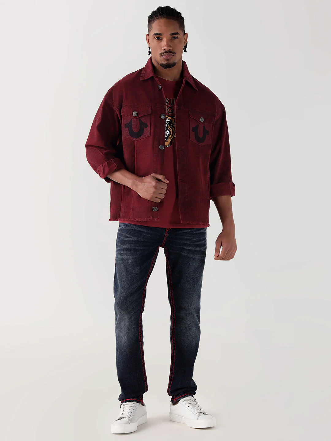 True Religion Men Maroon Relaxed Fit Denim Jacket - Image 2