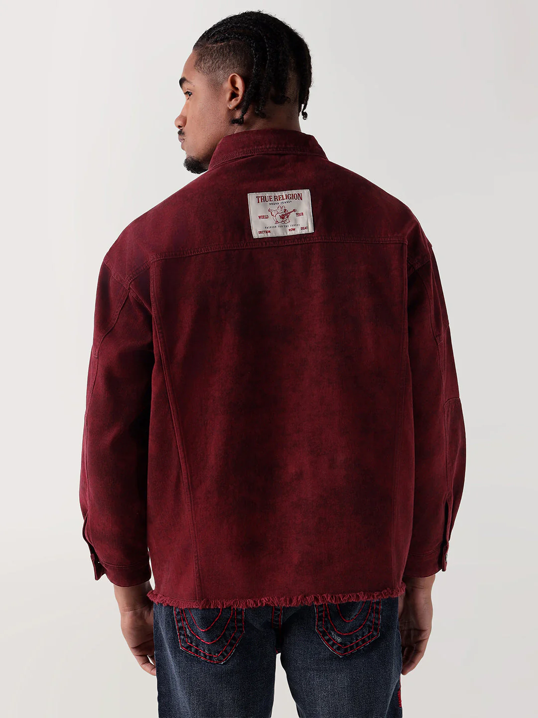 True Religion Men Maroon Relaxed Fit Denim Jacket - Image 3