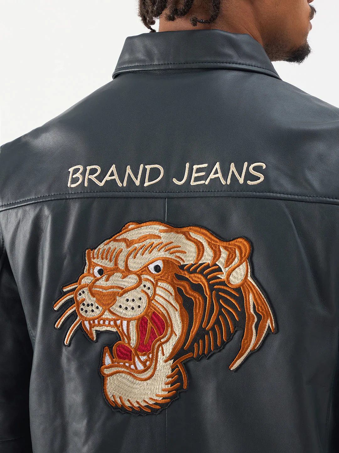 TRUE RELIGION Men Blue Embroidered Leather Jacket - Image 6