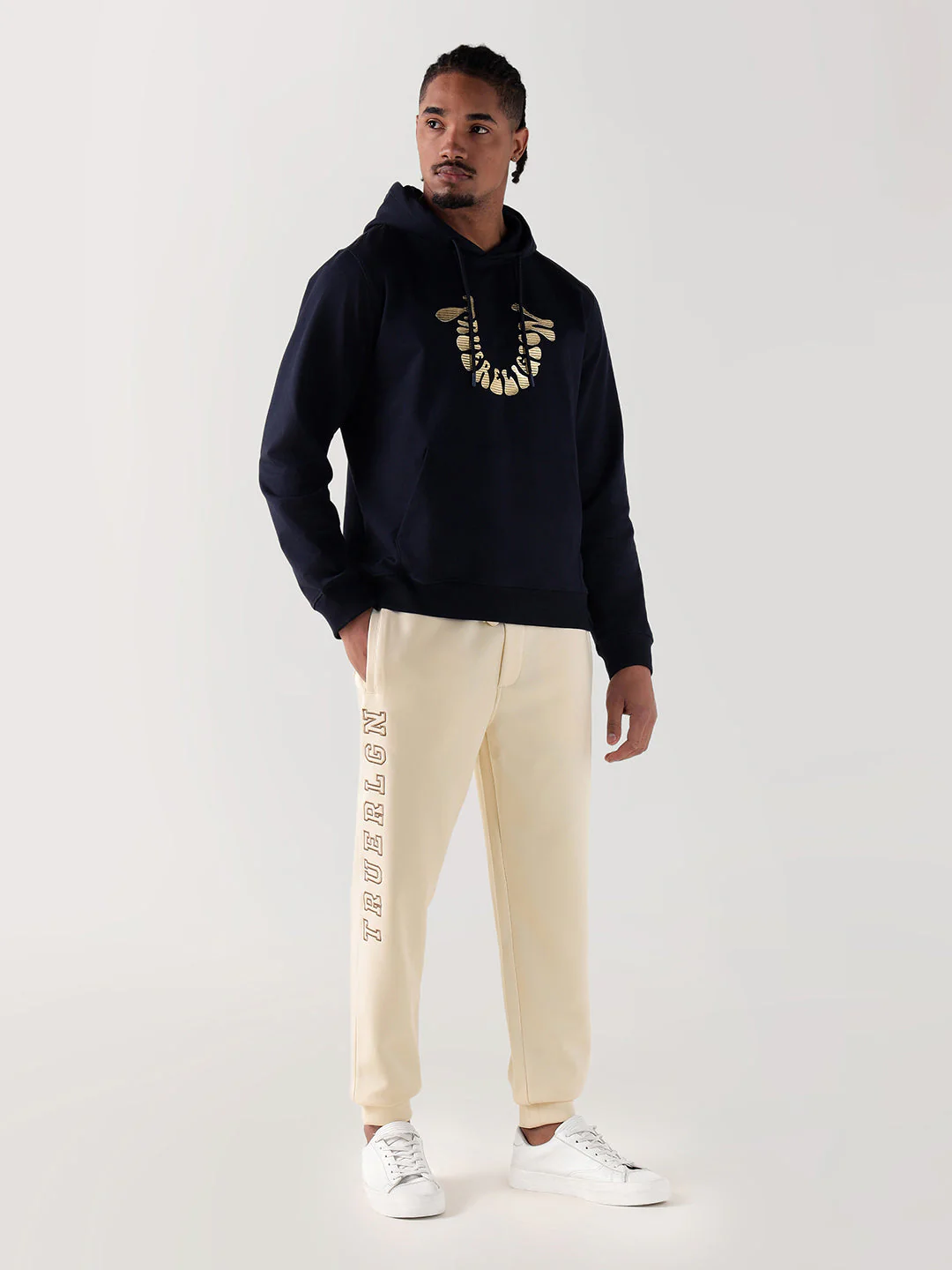 TRUE RELIGION Men Cream Embroidered Relaxed Fit Sweatpant - Image 2
