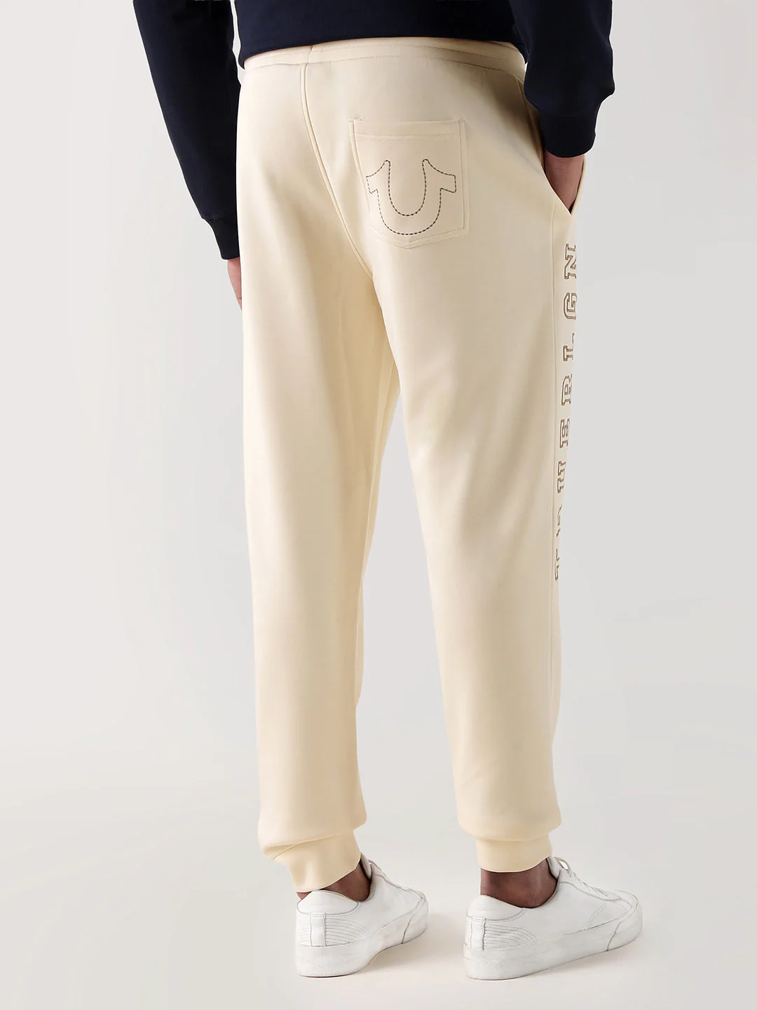 TRUE RELIGION Men Cream Embroidered Relaxed Fit Sweatpant - Image 3
