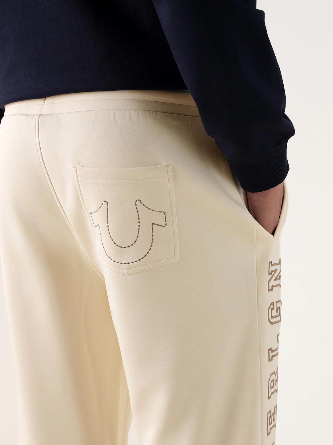 TRUE RELIGION Men Cream Embroidered Relaxed Fit Sweatpant - Image 7