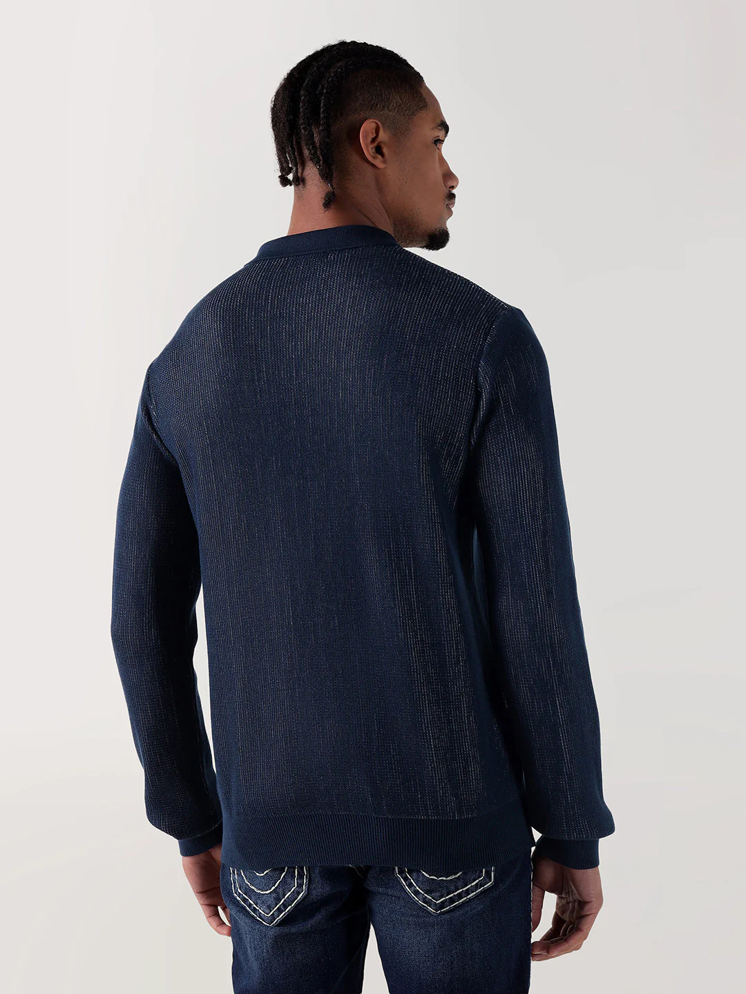 True Religion Men Navy Blue Textured Regular Fit Polo T-Shirt - Image 3