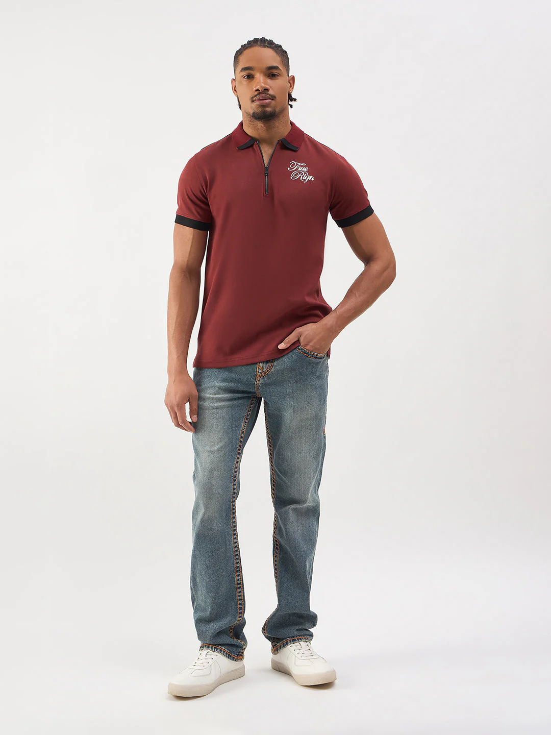 TRUE RELIGION Men Red Regular Fit Polo T-Shirt - Image 5