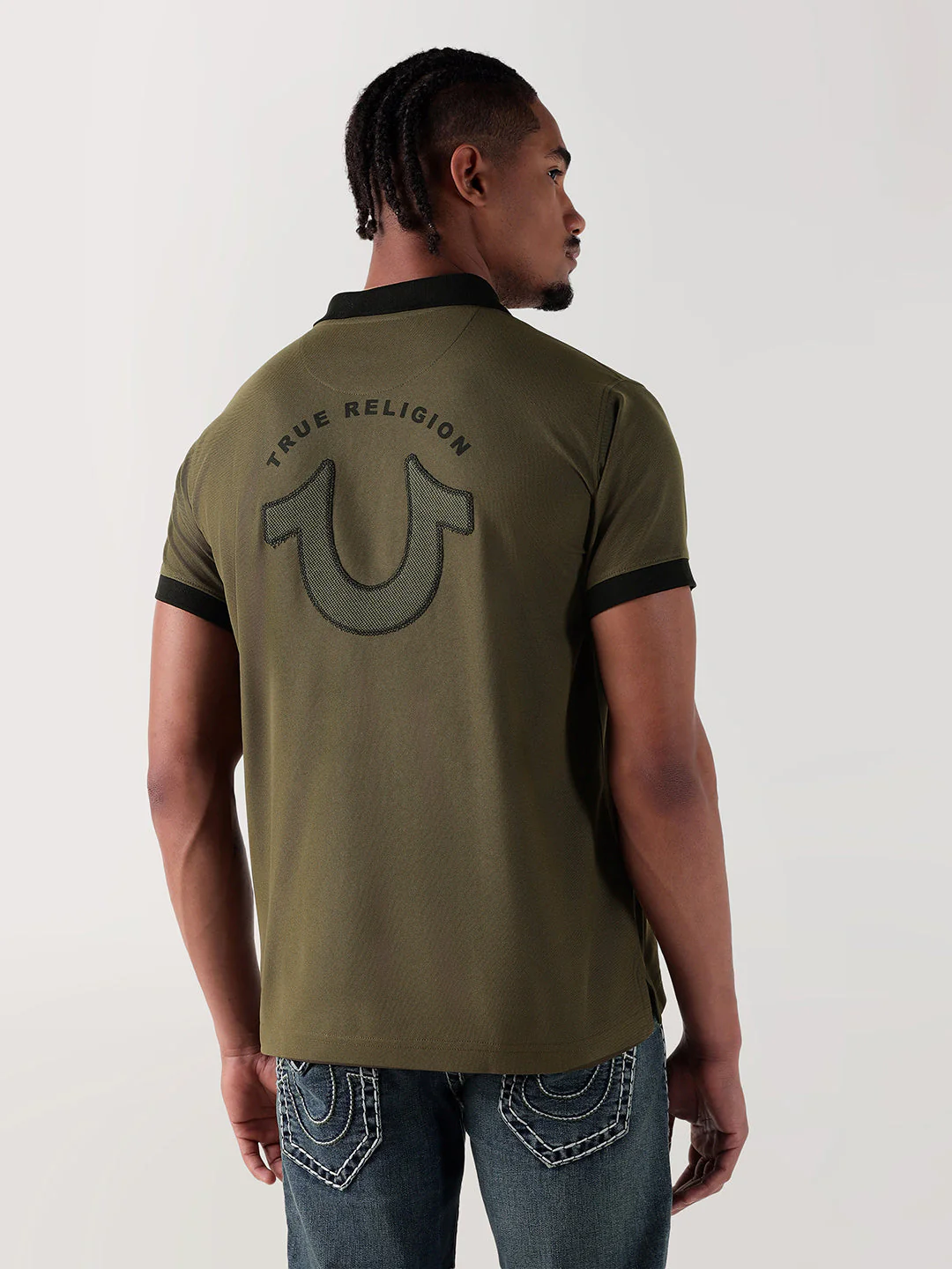 TRUE RELIGION Men Green Logo Regular Fit Polo T-Shirt - Image 3