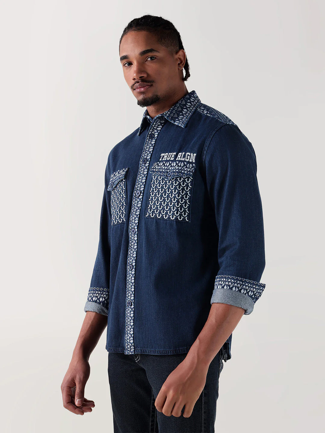 TRUE RELIGION Men Navy Blue Regular Fit Shirt - Image 4