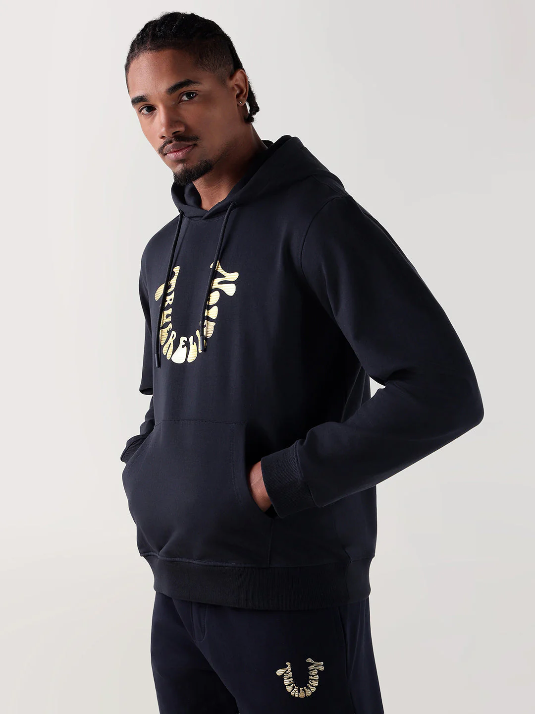 TRUE RELIGION Men Navy Blue Branded Artwork Regular Fit Hoodie - Image 4